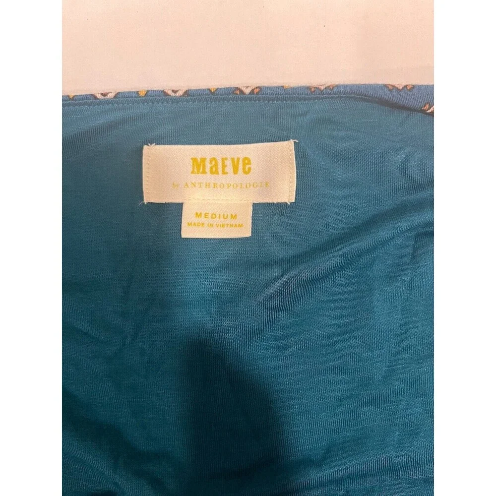 Maeve Anthropologie Teal Gold Border Print Knit Dress Sz M Hippie Boho Western - Picture 5 of 12